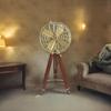 Pedestal Vintage-Inspired Brass Antique Electric Floor Fan Handmade Retro Style, Adjustable 62"Wood Tripod for Living Room, Home Decor