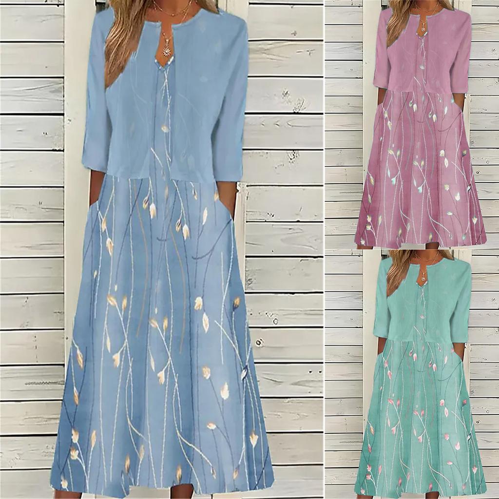 Women Summer Floral Print Two Piece Dress Set Short Sleeve Outfits