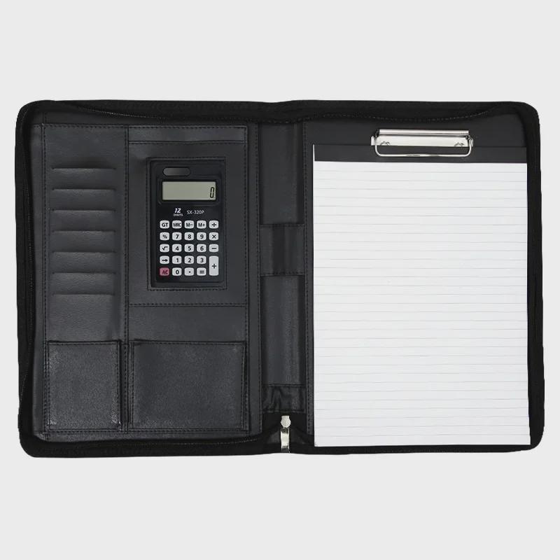 A4 Leather Multifunctional Zipper Folder: Business Notepad & Document Storage Briefcase