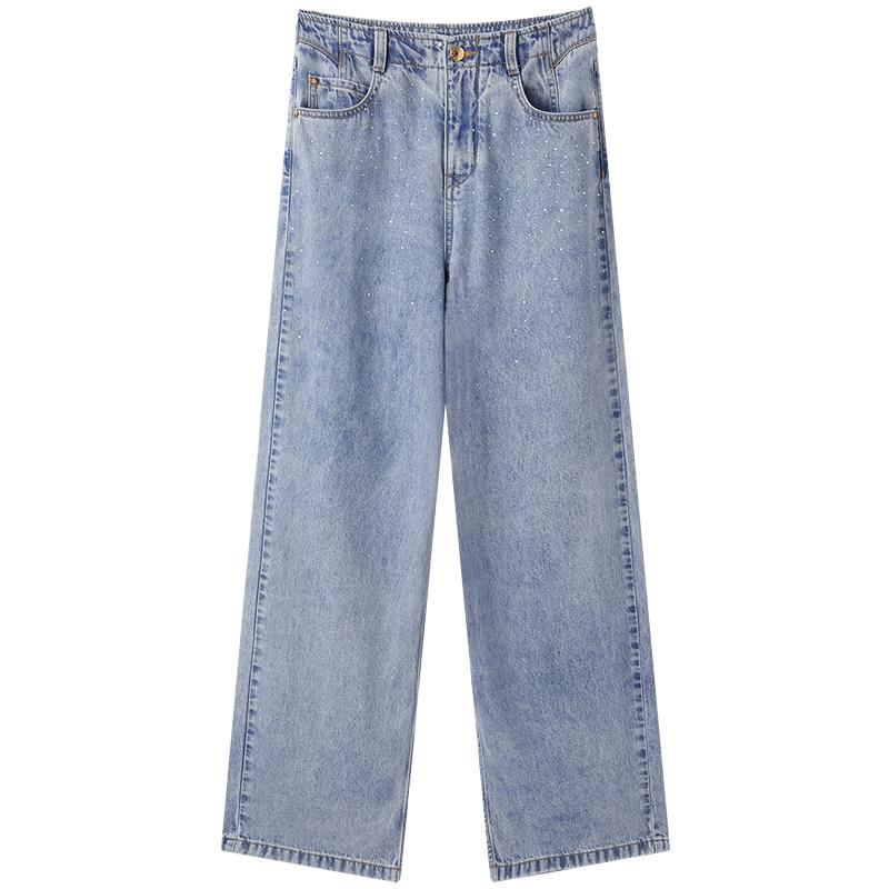 PEACEBIRD Women's Loose Draped Wide-Leg Denim Pants
