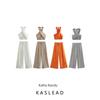 Kaslead New Arrival Women's Fashion Style Hanging Collar Linen Tops Wide Leg Pants 4043249 711