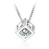 925 Silver Rubik's Cube Necklace Clavicle Chain Silver Box Chain Zircon Square Pendant Korean Fashion Accessories