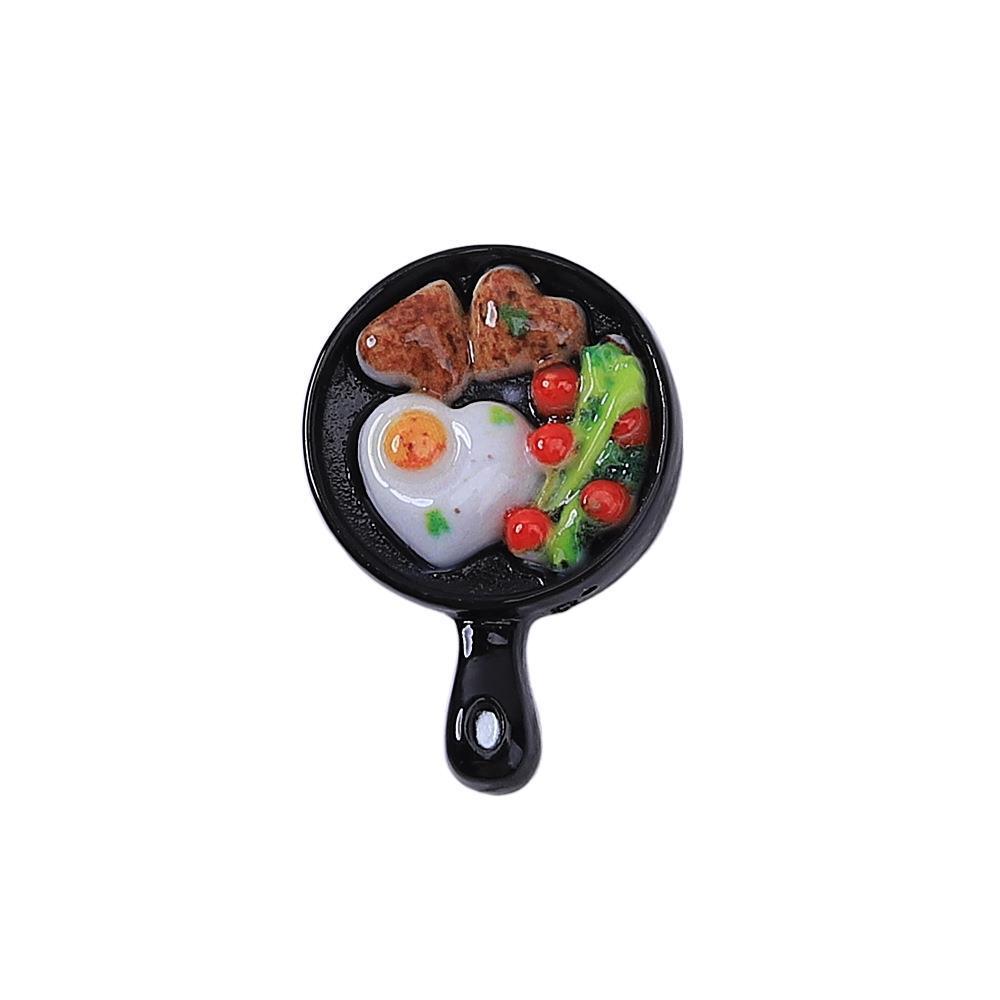 Resin Breakfast Toy Food: Frying Pan Cream & DIY Hair Clip Magnet Accessories