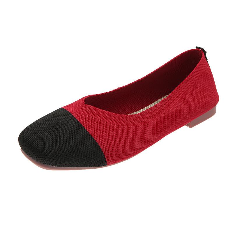 2024Plus Size Women Casual Ballet Flats Shoes Square Toe Slip On Flat Heel Anti Skid Loafers Stretch Knit Fabric