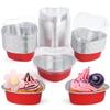 50Pcs Valentine Aluminum Foil Cake Pan Heart Shaped Cupcake Cup with Lids Disposable Cake Baking Cups Flan Baking Cup with Lid