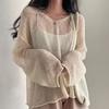 Long Sleeves Hollow Out Sweater Irregular Thin Design Women's Sun Protection Knitted Top V Neck Long Sleeves Loose and Lazy