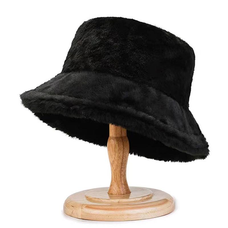 Faux Fur Winter Bucket Hat For Women Solid Warm Female Cap Outdoor Sunscreen Sun Fisherman Hat Lady Cap