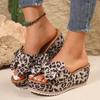 Summer Women Wedge Slippers Leopard Print Bow Tie Slippers Platform Outdoor Sandals Leisure Large Size Shoes Women Slides Women