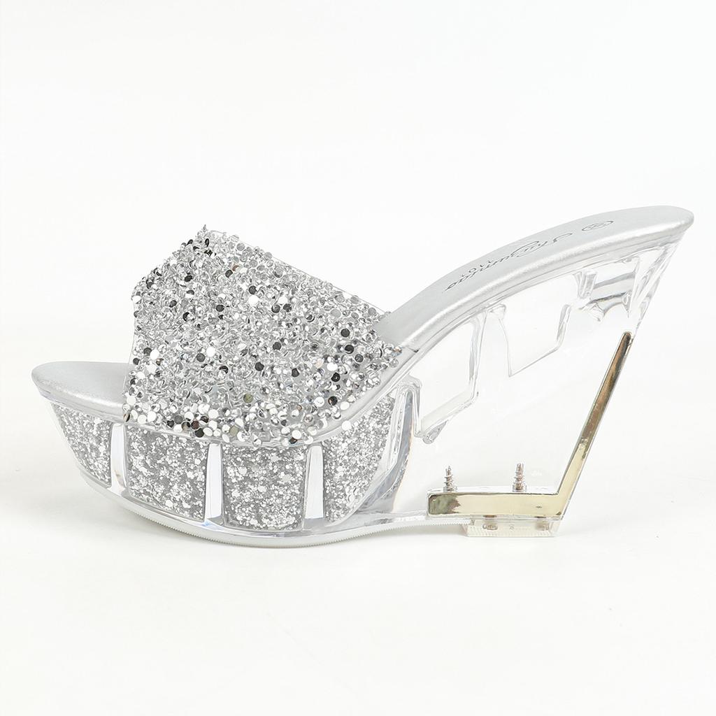 Women's Platform Sandals  Slope Heel 11CM Nightclub High Heels Nightclub Transparent Crystal Banquet Crystal Bottom LFD-1101-64