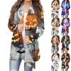 Women's Fashion Casual Halloween Printed Mid-Length Irregular Hem Cardigan Jacket