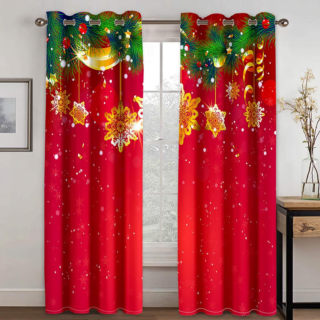 3D Christmas Curtains Christmas Christmas Tree Snowman Red Curtains Balcony Living Room Window Decorative Curtains 2 Panels