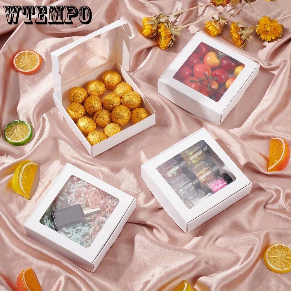 15pcs Clear Square Window Gift Boxes White Kraft Paper Present Package Display Boxes for Party Favor Treats Cookies Small Gifts or Crafts