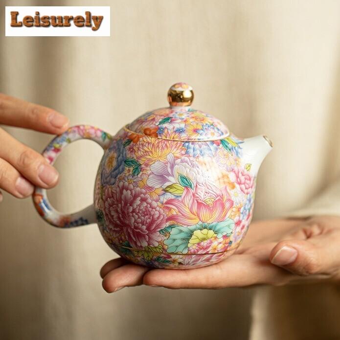 250ML Chinese Handmade Tea Pots Porcelain Teapot Color Enamel Teapots Teaware Ceramic Tea Accessories Kung Fu Tea Kettles