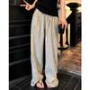 Women's Summer Striped Tie-Waist Wide-Leg Pants - Petite Fit, 145cm, Casual Lazy Style