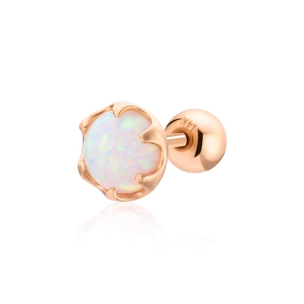 [Bnbgold] 14K/18K June White Opal Cabochon Birthstone Piercing Earrings, One Side Npe26157