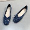 2025 Spring New French Style Flat Shoes Versatile Elegant Bow Women Flats Shallow Mouth Soft Sequin Women Shoes Mujer