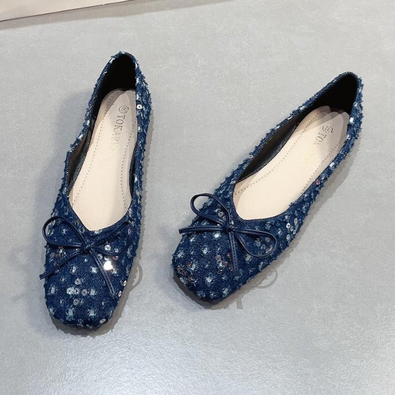 2025 Spring New French Style Flat Shoes Versatile Elegant Bow Women Flats Shallow Mouth Soft Sequin Women Shoes Mujer