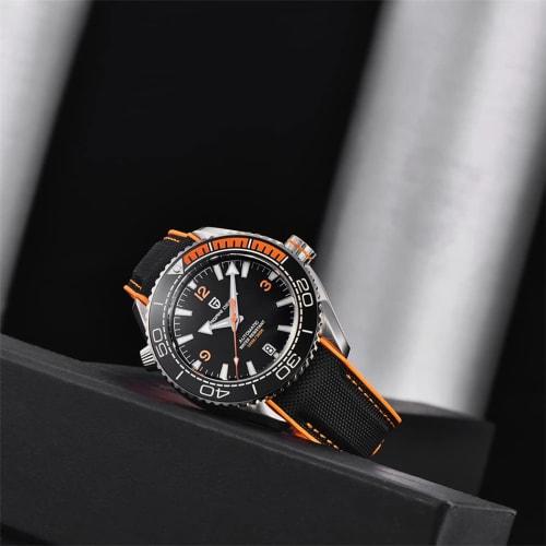 Pagani Design Men's Watch, Made In Japan, Seiko NH35 Movement, Seamaster Automatic, Mechanical, with Case, Waterproof, Stainless Steel, Rubber Strap,