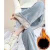 Straight Leg Plush Lined Washed Blue Zipper Button Denim Pants Winter Women's Denim Jeans