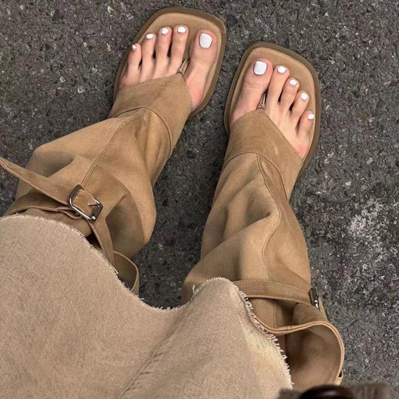 Роскошные дизайнерские женские сандалии-гладиаторы на весну и лето, модные брючные сапоги на плоской подошве с зажимом для девочек, уличные брючные сапоги Spice Girls