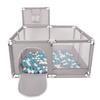 Square Play Pen Filed with 100 Balls Basketball, Grey:grey/white/turquoise