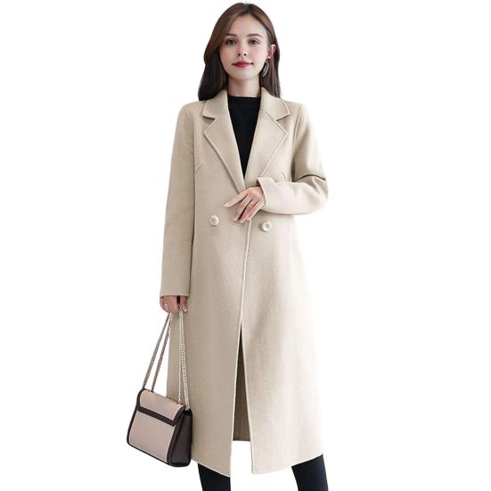 Women Jacket Turn-down Collar Pockets Solid Color Double-breasted Loose Fit Overcoat Thermal Long Sleeved Commuting Dating Spring Fall Winter Coat