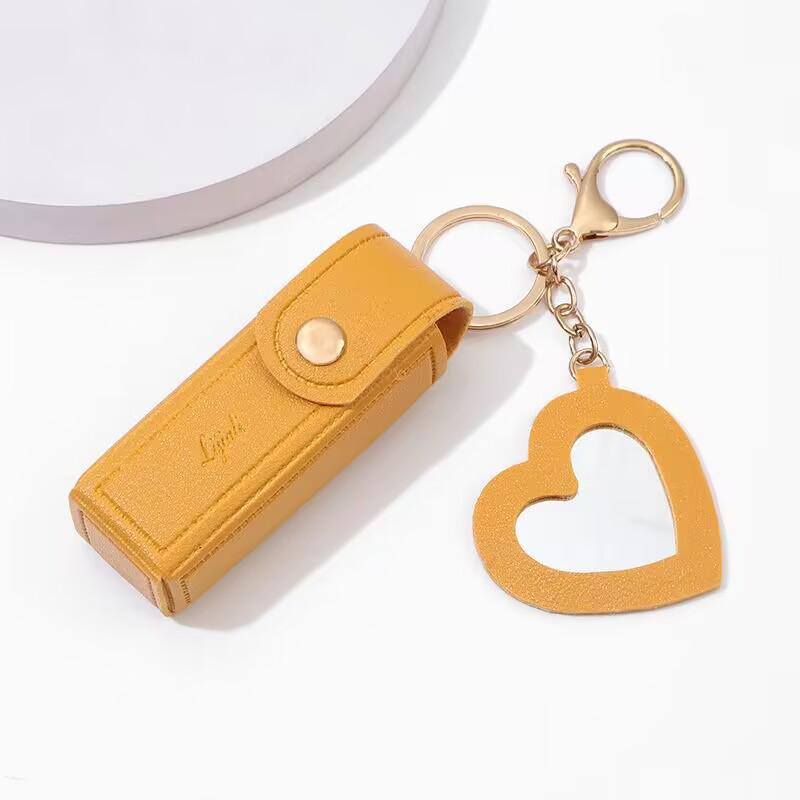 Mini Heart Mirror Lipstick Pouch: Portable Makeup & Coin Purse Keychain