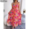 Women's Fashion Summer Spring Flower Pattern Print Sleeveless High Waist Casual Dresses
