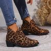 Shoes for Women  Hot Sale Zipper Women's Boots Winter Suede Round Toe Leopard Print Short Barrel Chunky Heel Fashion Boots