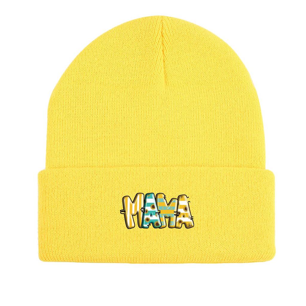 Шапка-бини вязаная зимняя "MAMA", женская шапка, теплая, универсальная, хип-хоп, с помпоном, вязаная шапка-бини