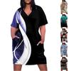 Women's Summer Plus Size V-neck Short Sleeve Print Knee Pocket Casual Dress