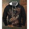 Men's Vintage Hoodie 3D Deer Hunting Graphic Hooded Sweatshirt For Male Winter Outwear Tops Oversized Daily Casual Steetwear