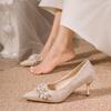 2025 New Rhinestone High-heeled French Temperament Bridal Shoes High-heeled Shoes New Daily Wear Banquet Heels