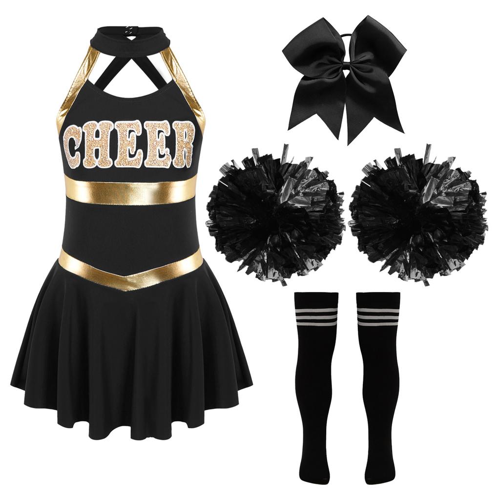 Girls Cheer Leader Halloween Performance Uniform Costume High School Sleeveless Dress Cheerleading Outfit