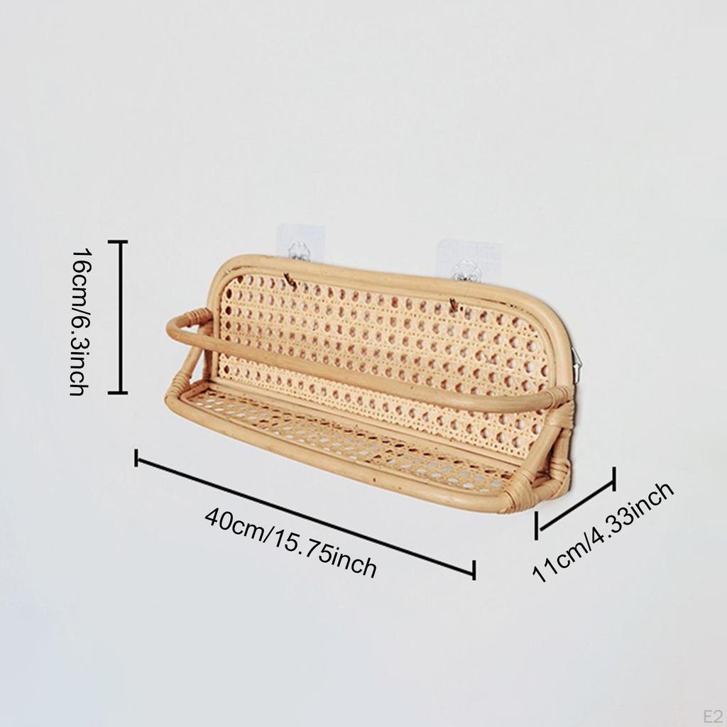 Rattan Wall Shelf Floating Decoration Dining Room Organization Picture Frame Holder Organizer