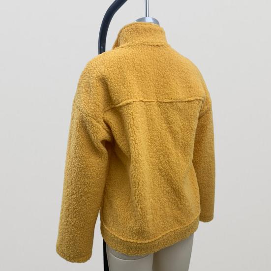 Winter Women Jacket with Double Pockets Thick Fleece Button Closure Cardigan Long Sleeves