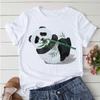 Aesthetics Cute Panda Print Women Basic Tees Cartoon Top O-Neck Simple Tee Short Sleeve T-Shirt Ladies Tees Graphic White Tshirt