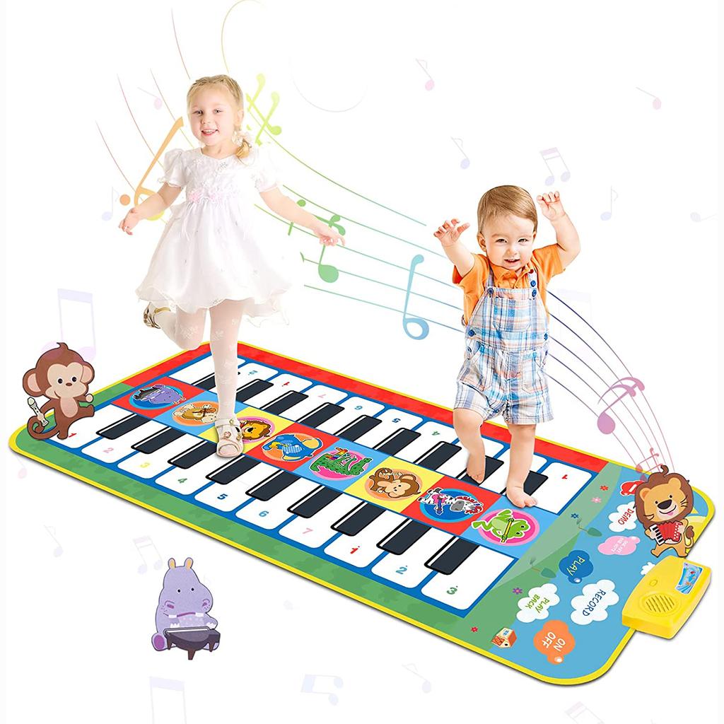 Piano Mat for Toddlers 1-3,44" X 20" Double Keyboard Music Floor Dance Mat 20 Keys with 8 Instrument Sounds,Learning Educational Toys Gifts for Baby