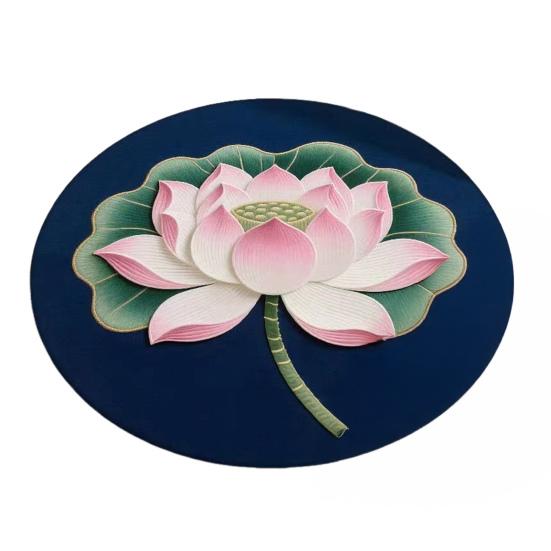 Yousheng Lotus Flower Floor Mat Round Living Room Rug Lotus Pattern Carpet with Non-Slip Backing for Home Office Bedroom Kitchen
