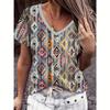 S-8XL Plus Size T Shirt For Women Vintage Ethnic Print Casual V Neck Short Sleeve Tops Tees Summer T-Shirt Oversized Clothing