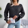 Women's Fashion Casual Solid Color Square Neck Button Cable Knit Pullover Sweater