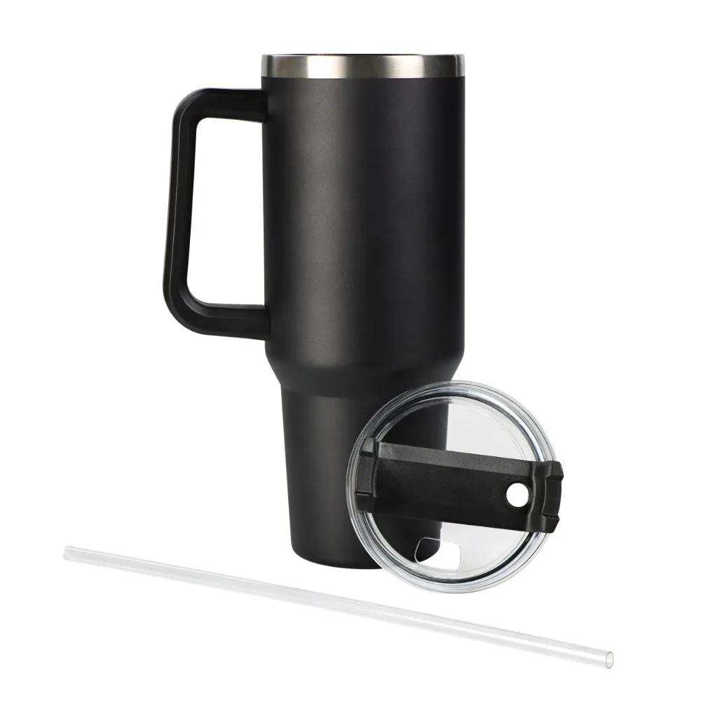 40 Oz Stainless Steel Insulated Mug with Handle and Straw Leak Proof Insulated Travel Coffee Mug Fits In Car Cup Holders