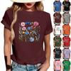 Women's Fashionable Round Neck Casual Retro Print Short Sleeved T-shirt Top