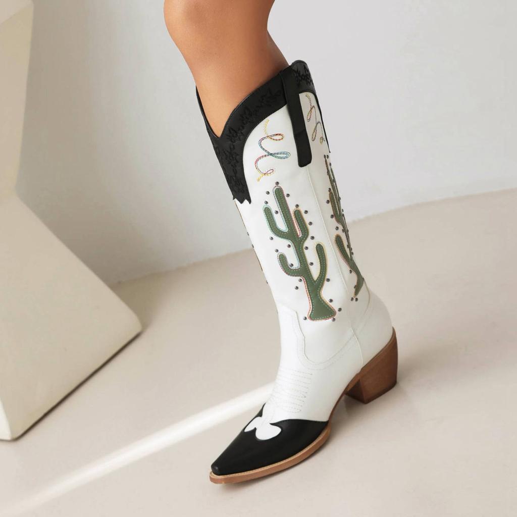 Krazing Pot PU Autumn Winter Shoes Thick High Heels Riding Boots European Design Embroidery Sewing Keep Warm Thigh High Boots