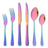 6Pcs Multi-Colors Rainbow Eating Utensil Set Dinnerware Set Cutlery Kit Fork Knife Stainless Steel Silverware Home Tableware Set