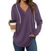 Women's Fashion Hoodies V Neck Long Sleeve Solid Drawstring Casual Loose Pullover Tops