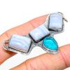 Natural Blue Lace Agate,Blue Topaz Stone 925 Sterling Silver Pendant 1.65" R0A81