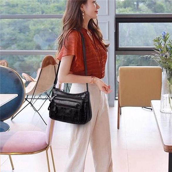 Portable Small Women Shoulder Bags Travel Multi-Layer Classic Soft Surface Vintage