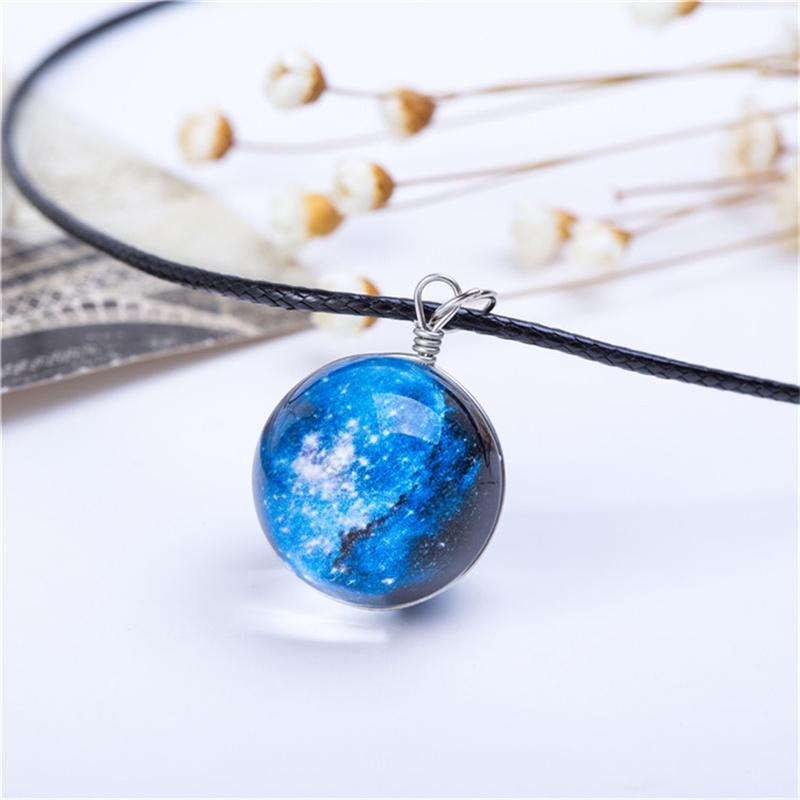Ожерелья Duplex Planet Crystal Stars Ball Glass Galaxy Pattern Кожаная Цепочка Подвески Макси Ожерелье Для Женщин Подарок Подруге