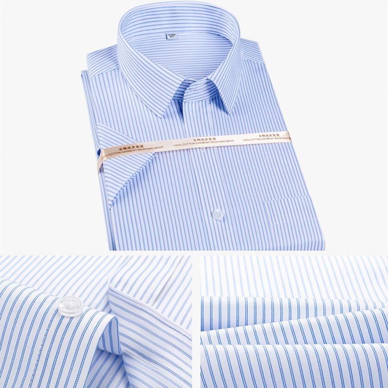 Pure Cotton Non-iron Striped Formal Short-sleeved Shirt Mens